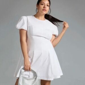 Anthropologie Maeve Puff Sleeve Pleated Mini Dress in White. Worn once. EUC